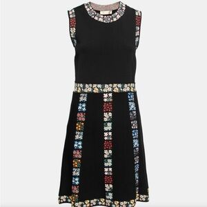 Valentino knit flare midi dress with floral intarsia XL